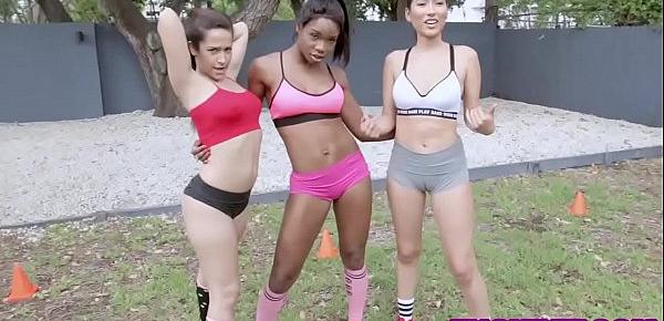  Workout teen babes thank their trainer by fucking him